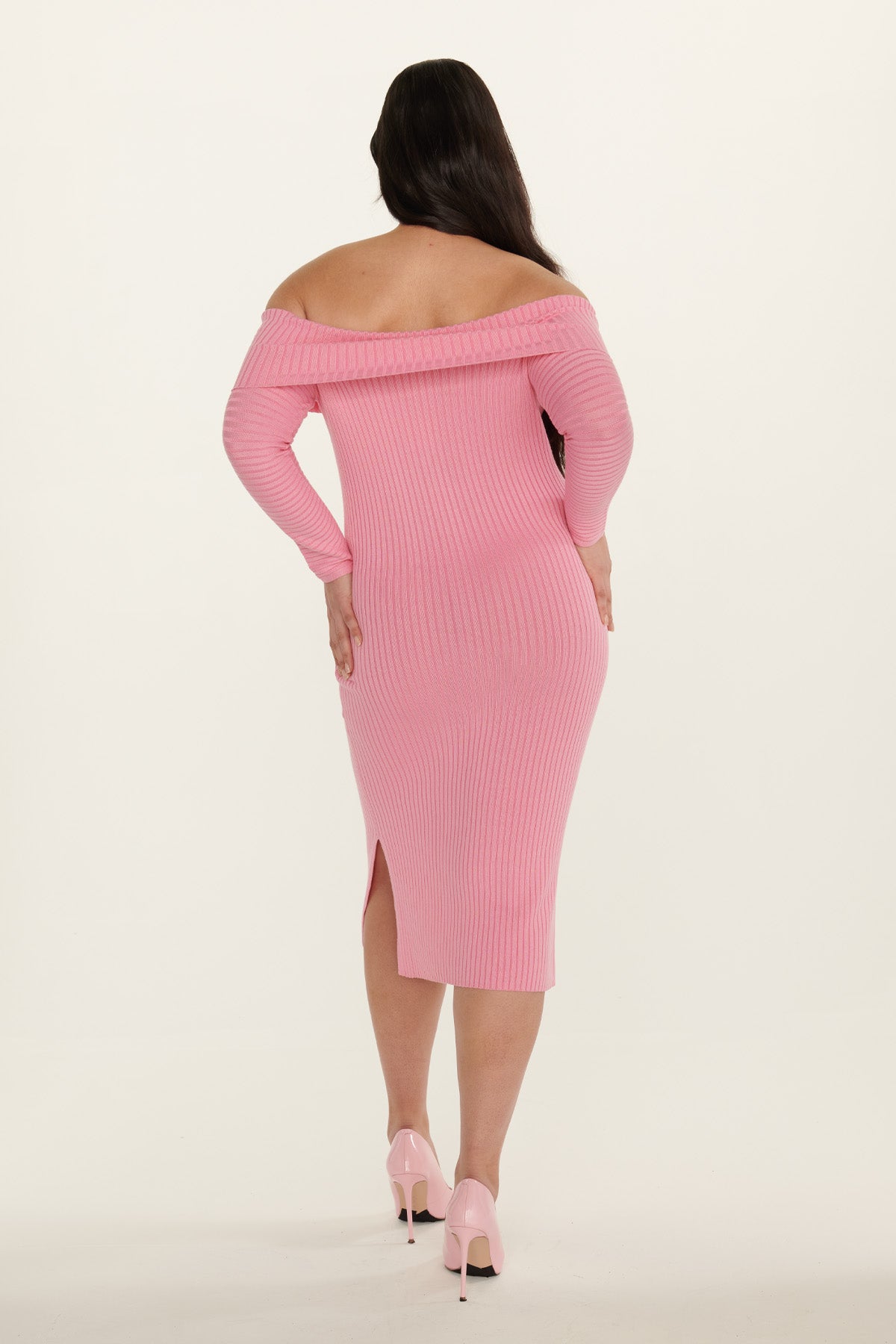 OFF SHOULDER RIB KNIT DRESS