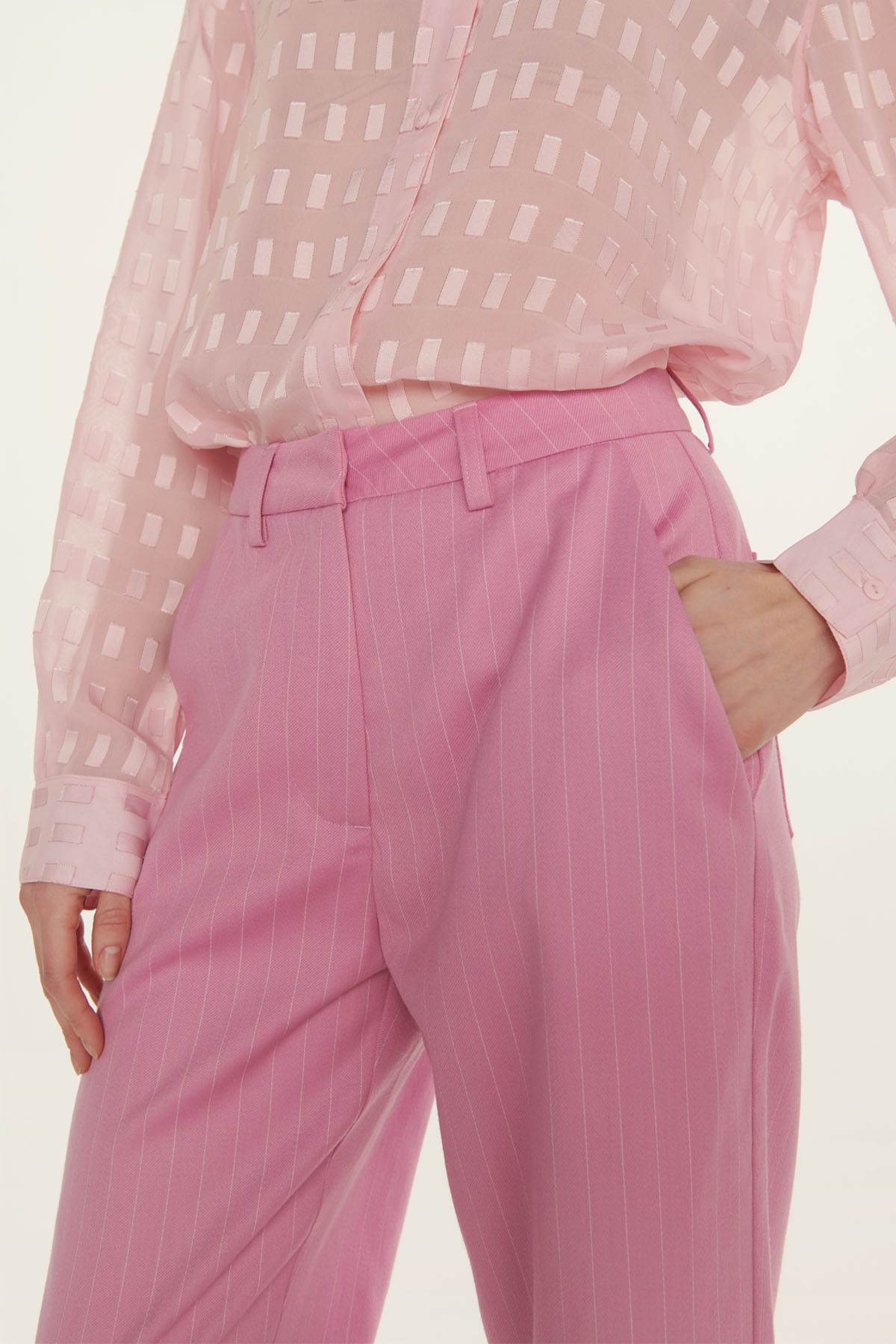 Sweet Pink Loose Fit Pant Suit With Pocket Belt – ahiclothing
